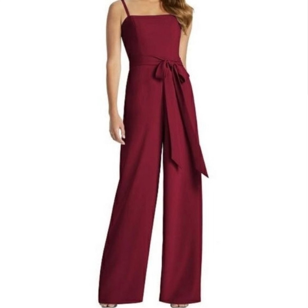 NWT Dessy Collection Alana Crepe Jumpsuit in Burgundy 8